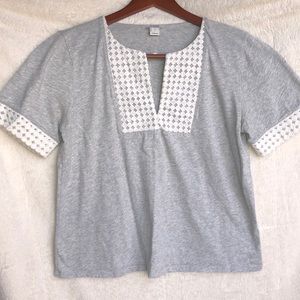 J. CREW Gray Top White Crochet